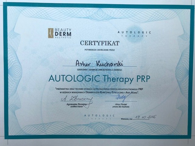 Certyfikat Autologic Therapy PRP